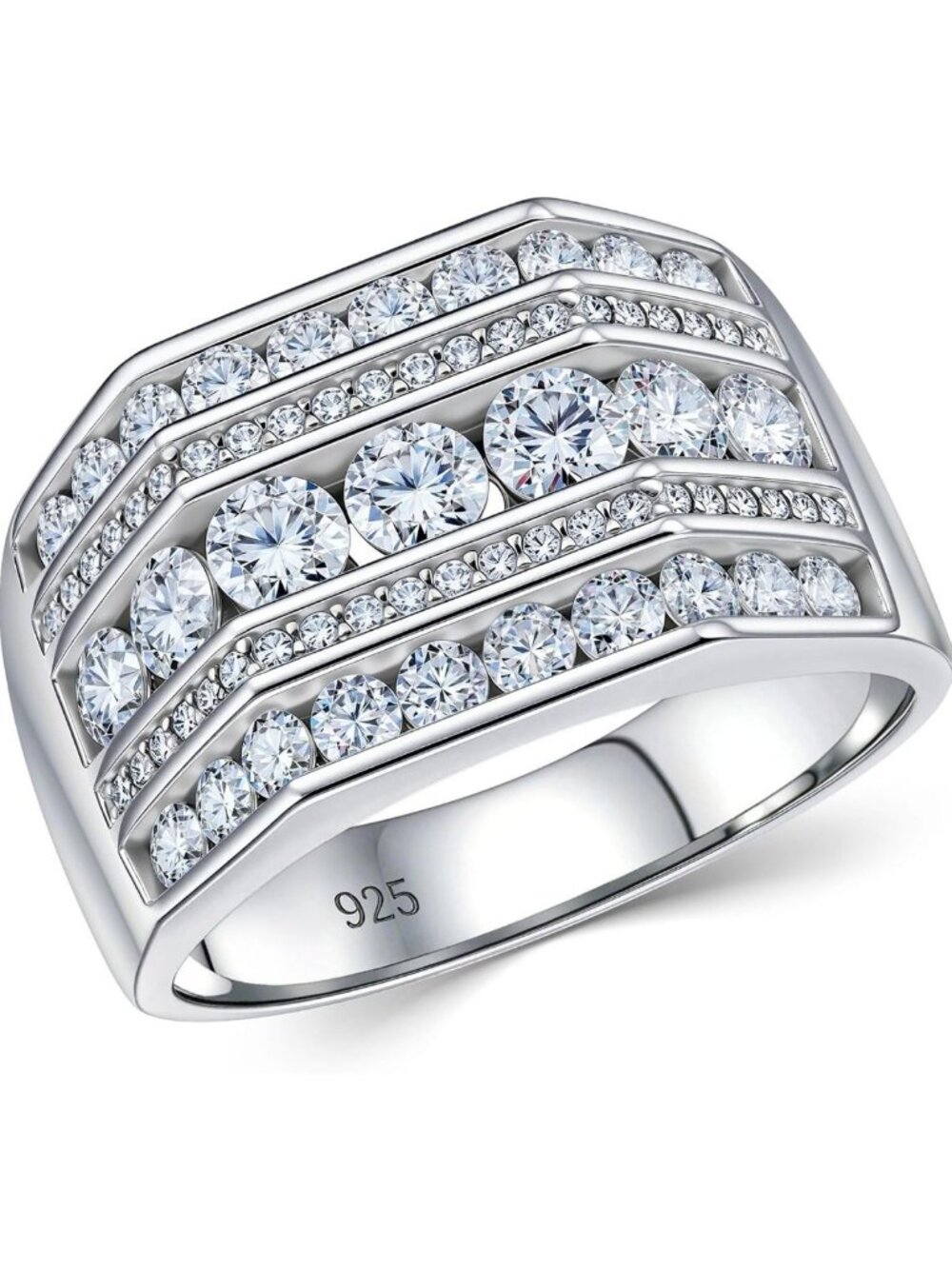 Men's Moissanite Wedding Band - 925 Sterling Silver Vow Ring, Sizes 7-17